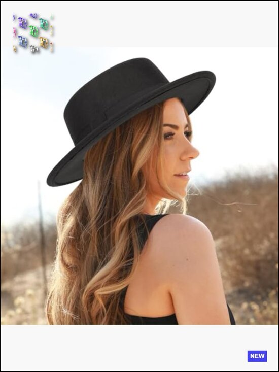 Pork Pie Fedora Hat Wide Brim Felt Flat Top Boater Unisex Classic main image 6